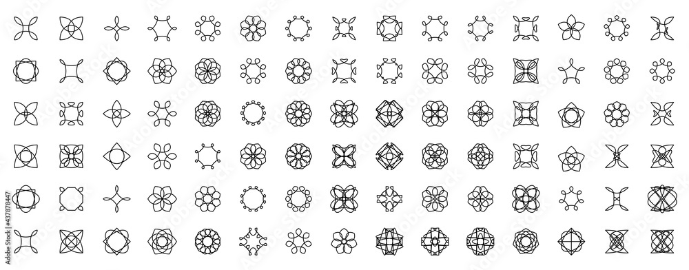 Set of geometric flat decorative elements. Linear patterns. Vector decor. Set of geometric flat decorative elements. Linear patterns. Vector decor.