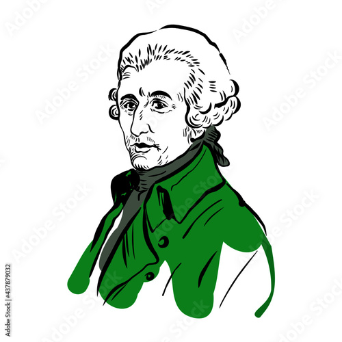 portrait, bust of Franz Joseph Haydn, vector illustration/sketch/drawing on white background