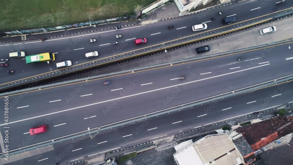 Top down aerial view of multi lane highway road Top down aerial view of multi lane highway road