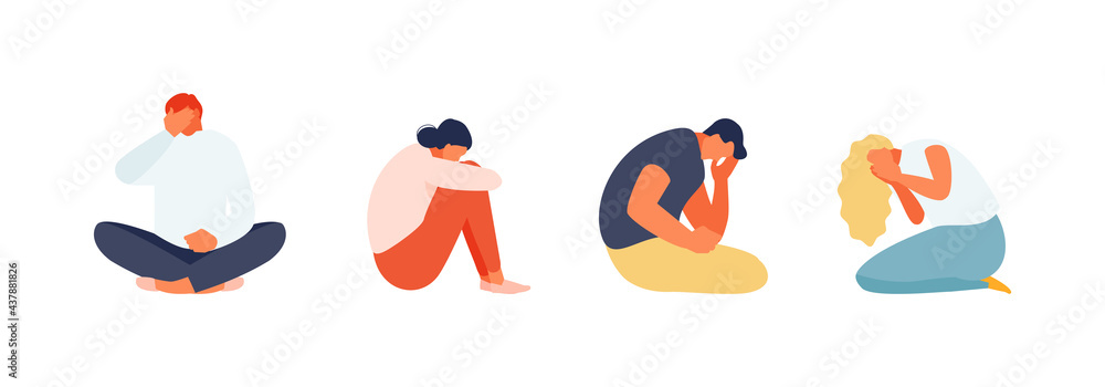 Suffering unhappy people. Stress and depression. Anxiety and destructive feelings Suffering unhappy people. Stress and depression. Anxiety and destructive feelings