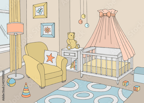 Baby room graphic color interior sketch illustration vector 