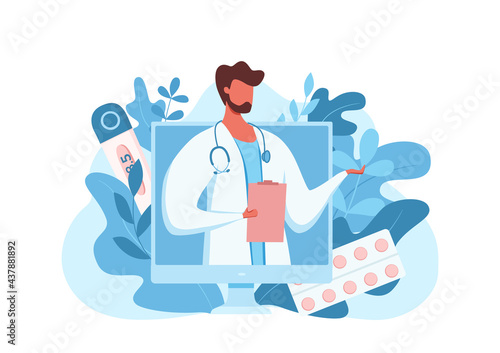 Online doctor medical consultation vector illustration.