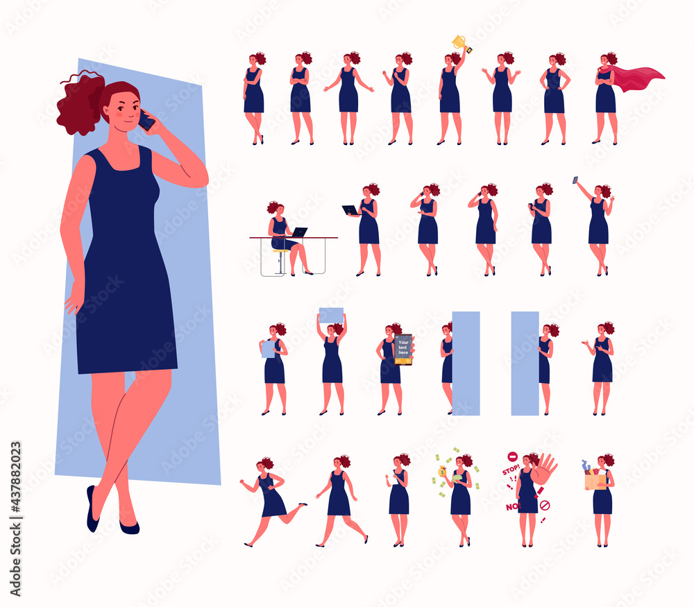 Business woman character set. Vector color illustration in flat cartoon style.