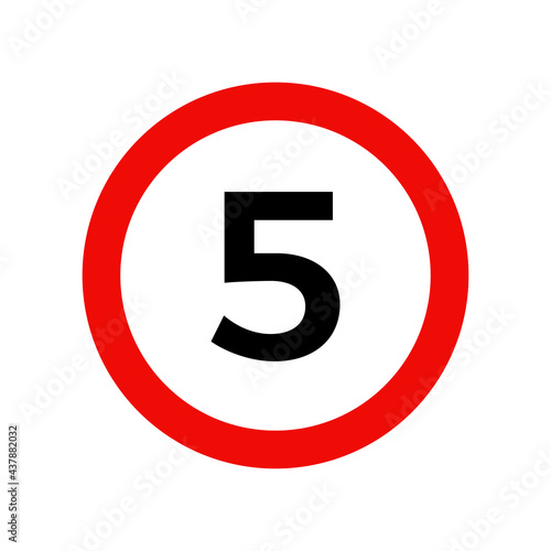Speed limit 5 kmh sign of road traffic maximum speed vector icon.