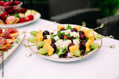 Snacks, sandwiches, canapes on the buffet table