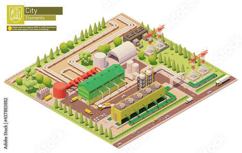 Obraz na płótnie Vector isometric geothermal power station. Geothermal energy generation. Power plant with power lines and pipelines w salonie
