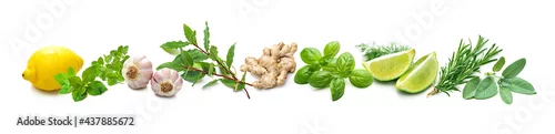 Panel kuchenny z motywem Panoramic background with bunches of fresh garden herbs and spices