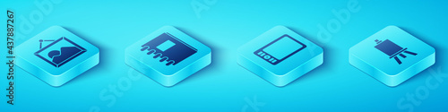 Set Isometric Picture landscape, Spiral notebook, Easel or painting art boards and Graphic tablet icon. Vector