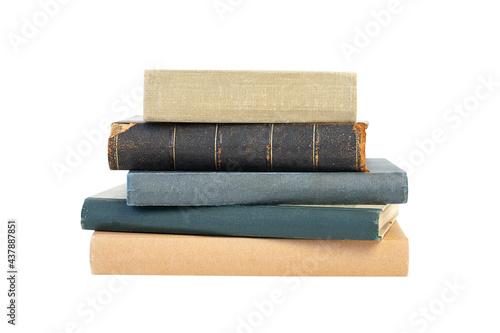 A stack of old books isolated on a white background. Back to school and education concept. 