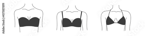Types of bras. Collection of lingerie. Vector silhouettes of female underwear