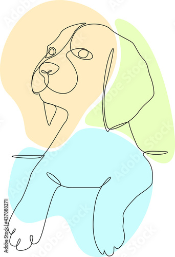 Beagle dog, a puppy with drooping ears. Vector Line art illustration. One line