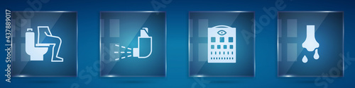 Set Constipation, Inhaler, Eye test chart and Runny nose. Square glass panels. Vector