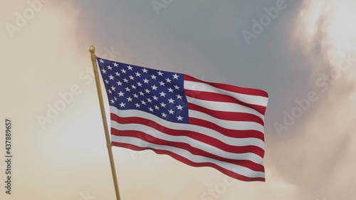 3D rendered United States of American Flagh with cloud in background photo