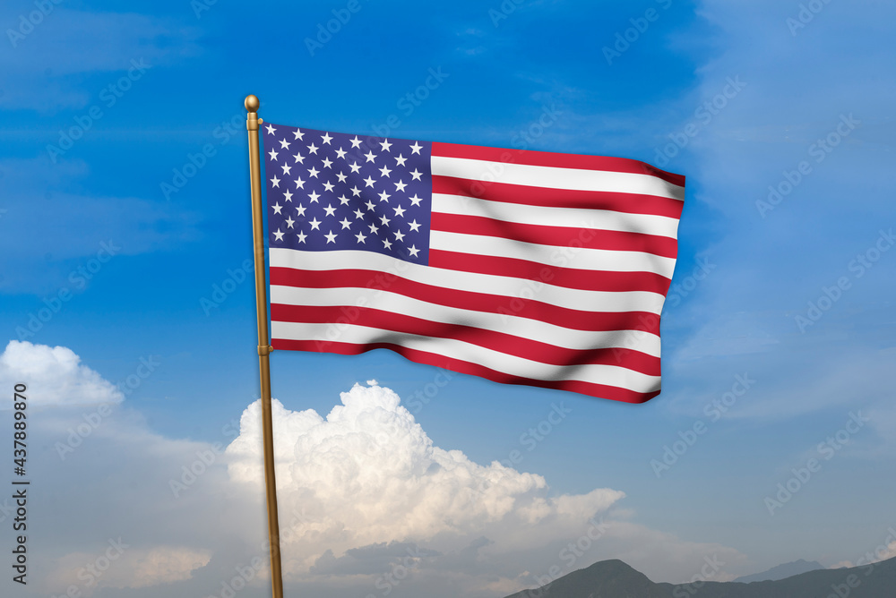 Flag of United States of American with cloudy background