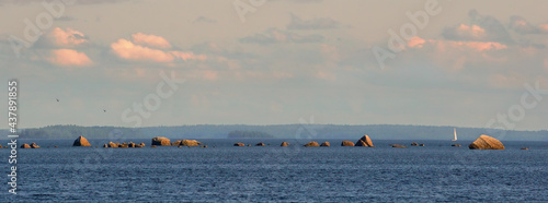 Tableau sur toile Panorama of Baltic sea shelf with boulders and stones