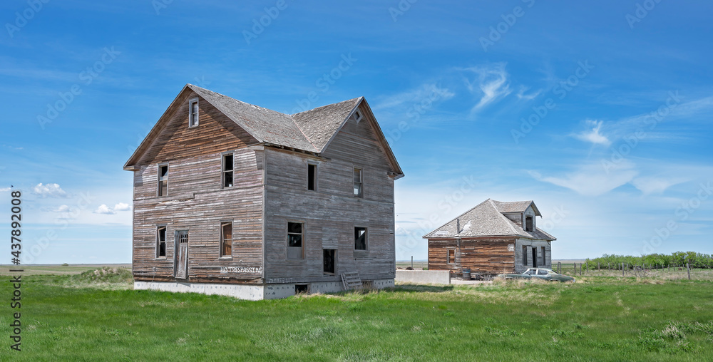 Old abandoned hospital in the hamlet of Robsart, Saskatchewan, Canada