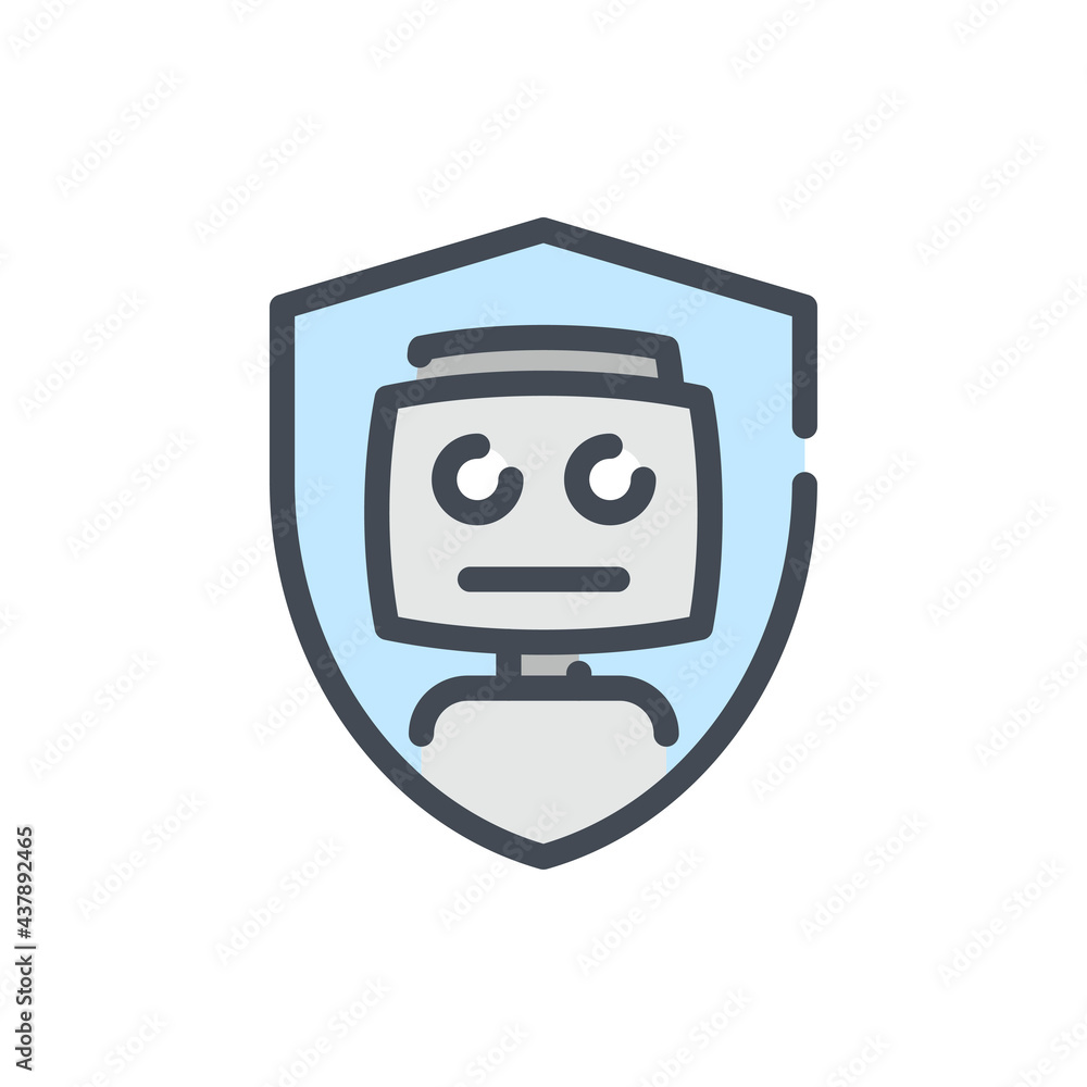 Robot with shield color line icon. Cyber protection and secure of artificial intelligence vector outline colorful sign. Robot with shield color line icon. Cyber protection and secure of artificial intelligence vector outline colorful sign.