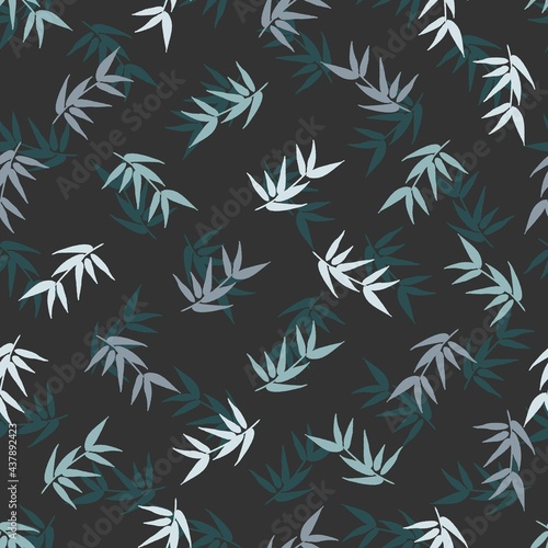 Botany Seamless Pattern with Bamboo Branch and Leaves Vector Graphic