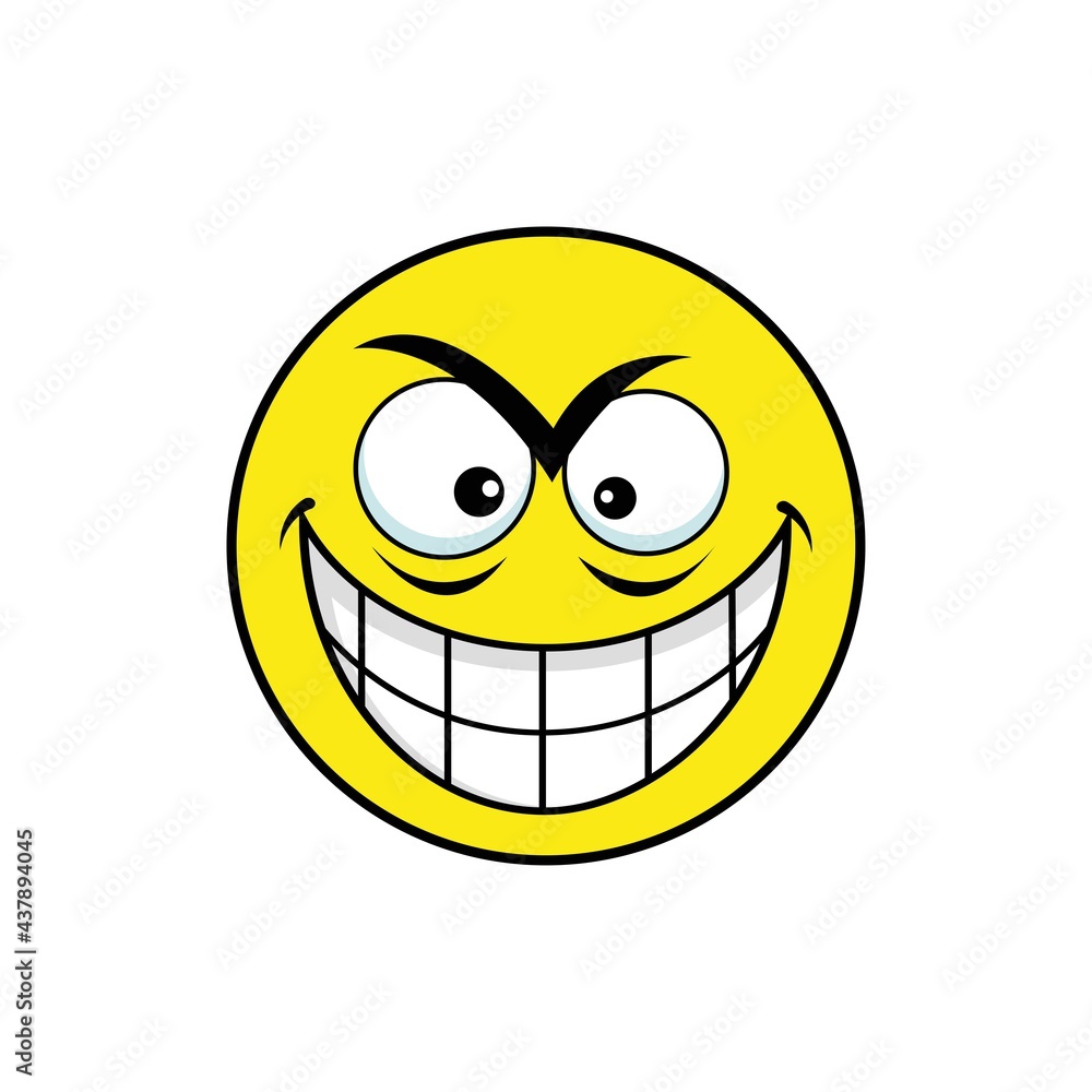 Yellow face emoticon cartoon evil laugh vector graphics Stock Vector |  Adobe Stock