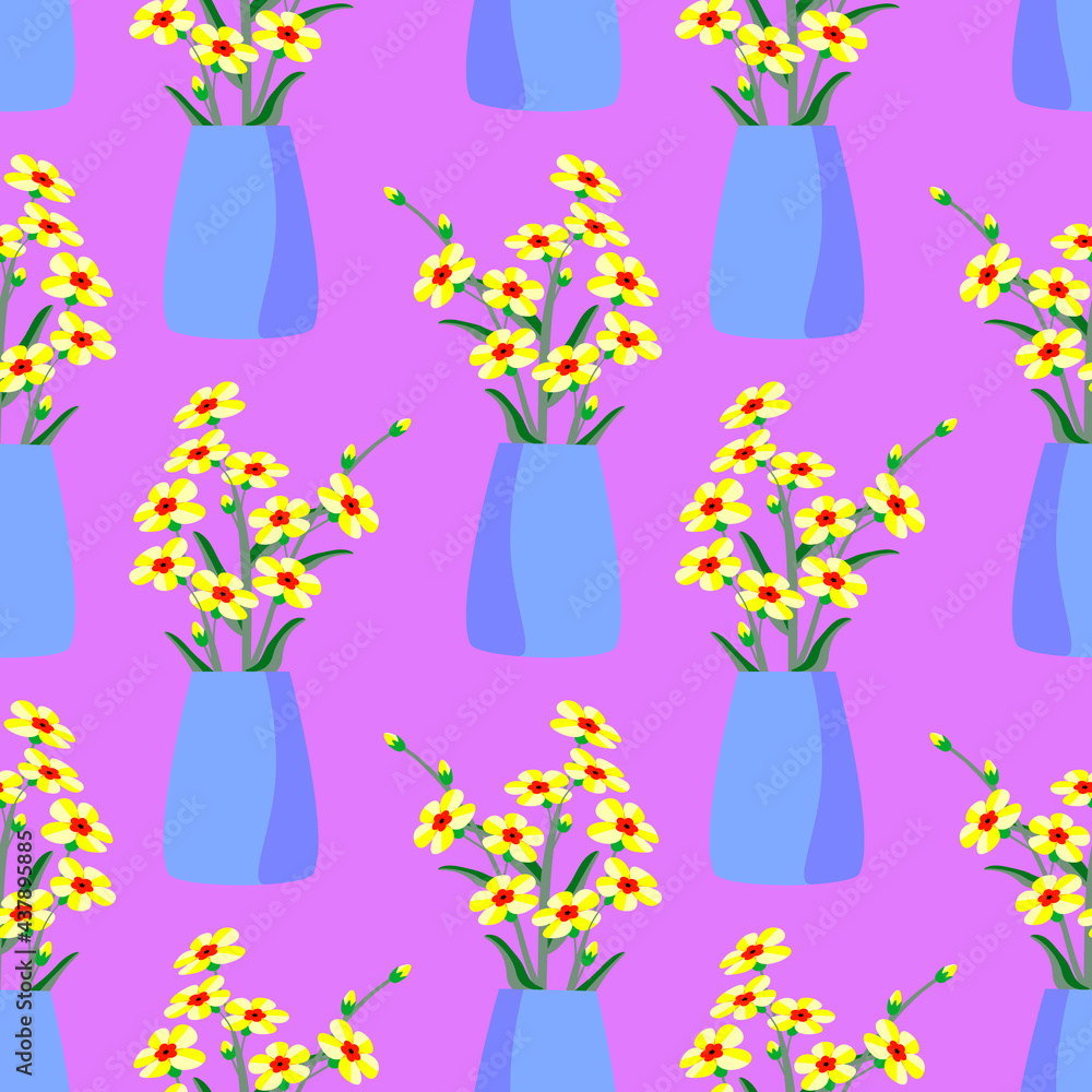 Forget-me-not flowers in a can. seamless pattern.