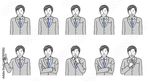 シンプルなタッチ　シニアビジネスマンのイラストレーションセット
