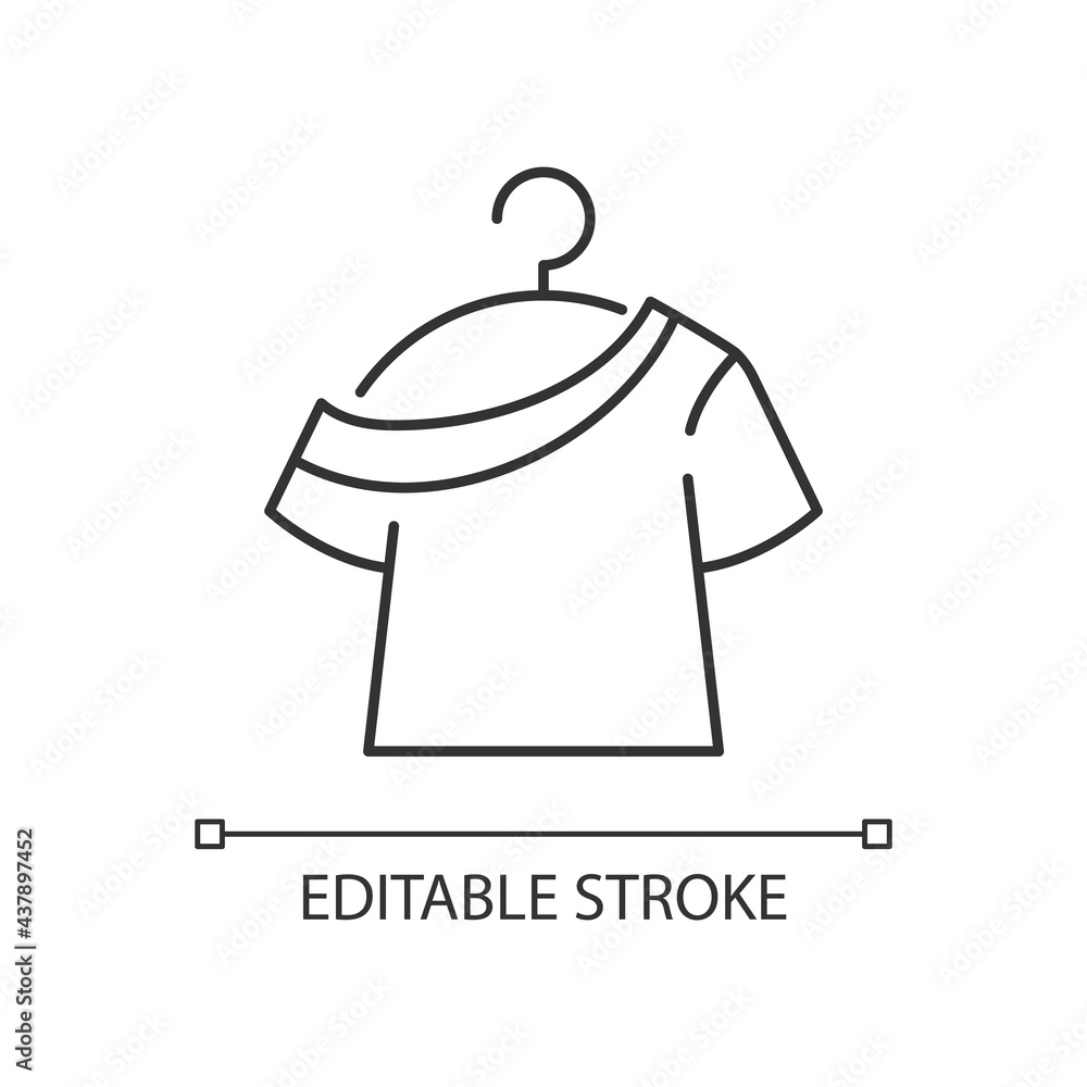 One shoulder t shirt linear icon. Trendy comfy outfit for women. Female  garment for lounging. Thin line customizable illustration. Contour symbol.  Vector isolated outline drawing. Editable stroke Stock-Vektorgrafik | Adobe  Stock