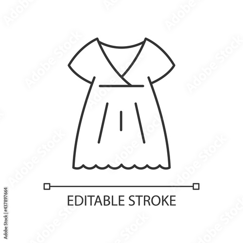 Nightgown linear icon. Long dress. Luxury women apparel. Outfit for girls. Silk wear. Thin line customizable illustration. Contour symbol. Vector isolated outline drawing. Editable stroke
