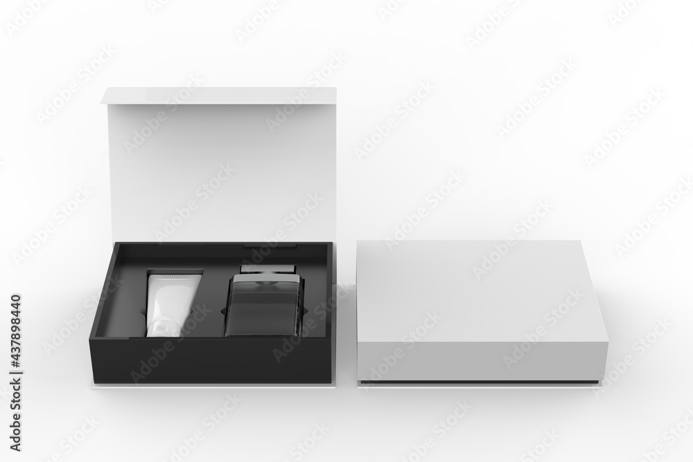 Blank cosmetic gift set box for branding, 3d illustration. Blank cosmetic gift set box for branding, 3d illustration.