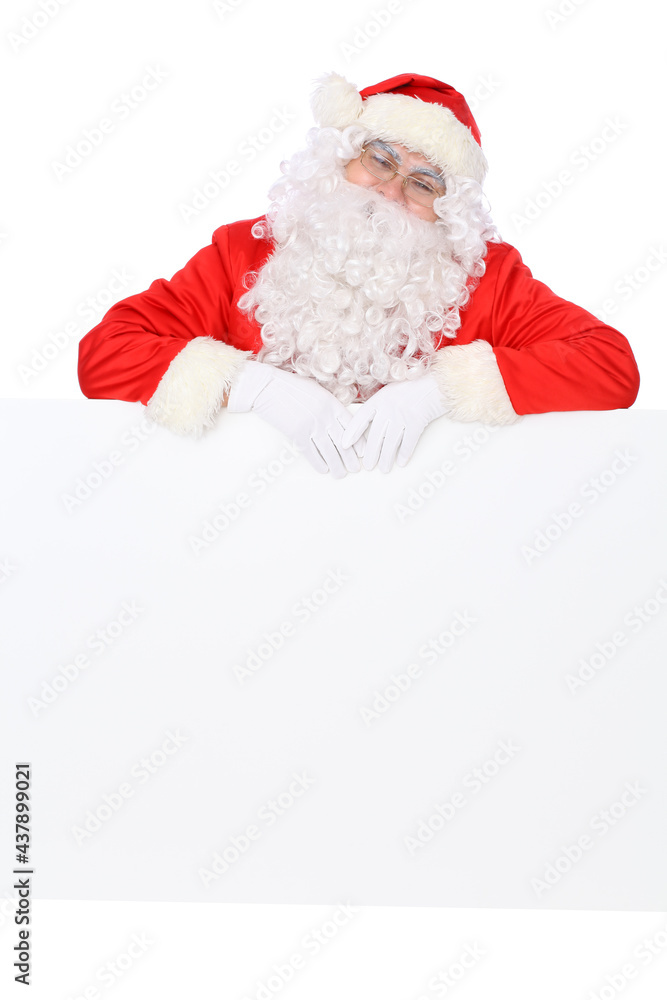 Naklejka premium Crazy cheerful Santa Claus near copy space area, isolated over white background. Merry Christmas and New Year concept