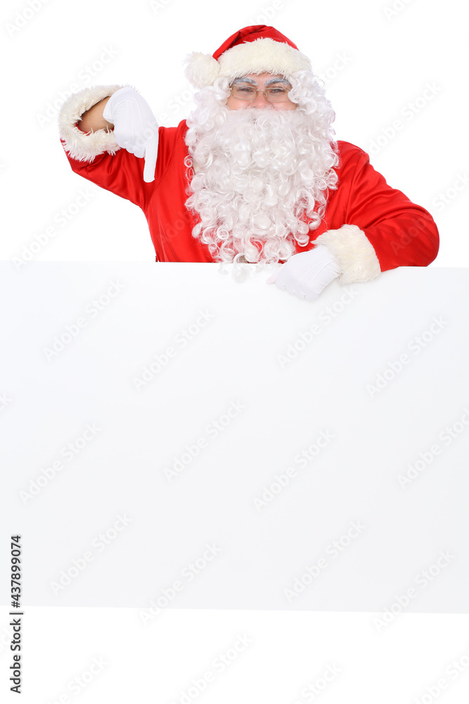 Naklejka premium Crazy cheerful Santa Claus near copy space area, isolated over white background. Merry Christmas and New Year concept