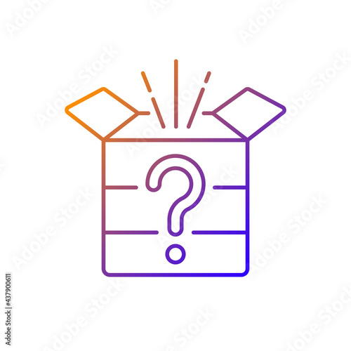 Mystery box gradient linear vector icon. Chest with question mark. Win surprise. Solving puzzles, clues for riddles. Thin line color symbols. Modern style pictogram. Vector isolated outline drawing