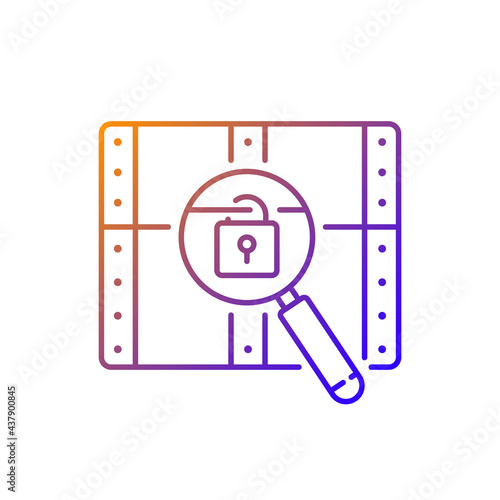 Chest with lock gradient linear vector icon. Search for pirate treasure. Open casket. Solving puzzle, clues for riddle. Thin line color symbols. Modern style pictogram. Vector isolated outline drawing