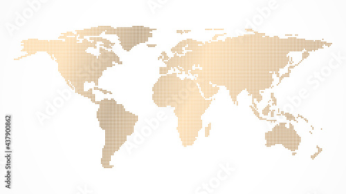Fototapeta Naklejka Na Ścianę i Meble -  Dotted golden world map vector illustration isolated on a white background.