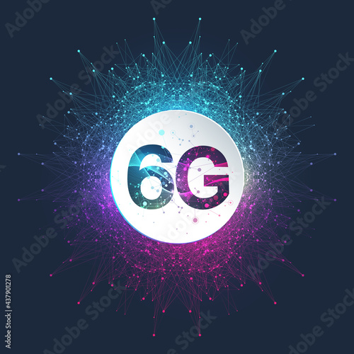 6G network wireless systems and internet vector illustration. Communication network. Business concept banner. Artificial Intelligence and Machine Learning Concept Banner.