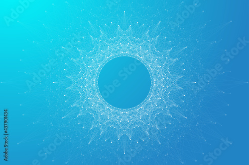Quantum computer innovation technology concept. Sphere explosion background. Deep learning artificial intelligence. Big data algorithms visualization quantum explosion vector illustration