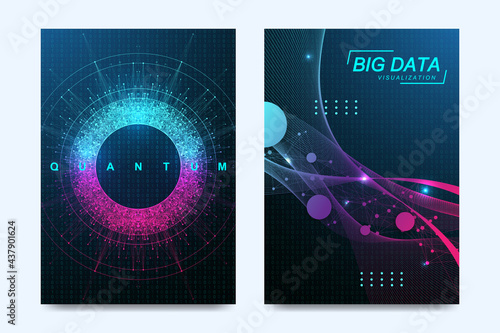 Innovative cover template quantum computer technology, big data visualization, artificial intelligence for brochure, leaflet, flyer, cover, banner.