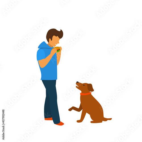 dog begging for food while owner is eating isolated vector illustration graphic scene