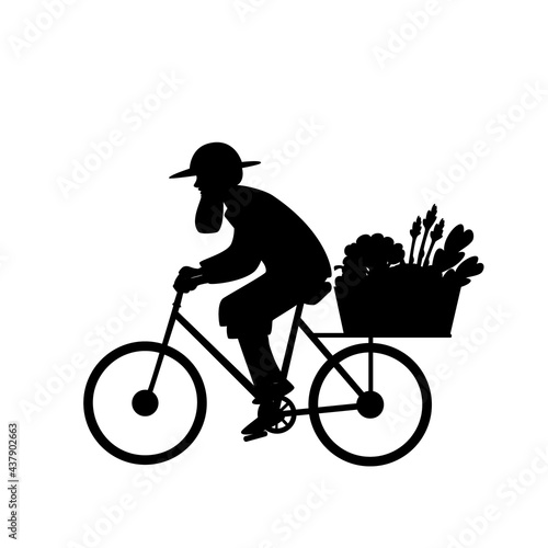 silhouette of a farmer delivering fresh vegetables isolated vector illustration