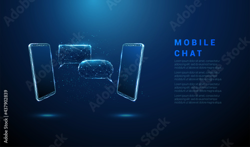 Pair of abstract blue phones with chat bubbles