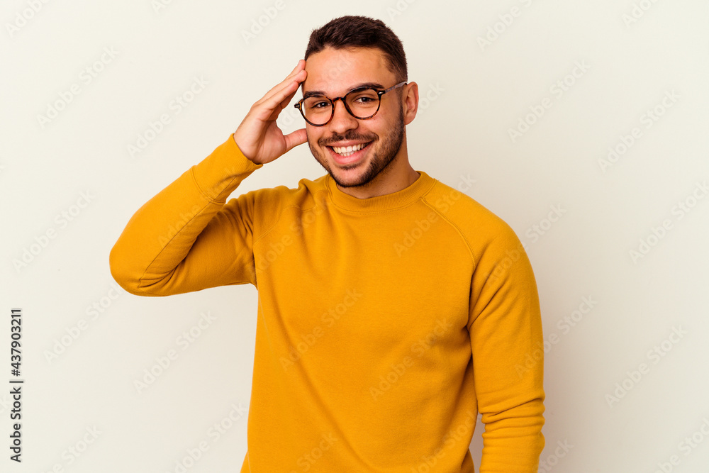 Young caucasian man isolated on white background joyful laughing a lot. Happiness concept. Young caucasian man isolated on white background joyful laughing a lot. Happiness concept.