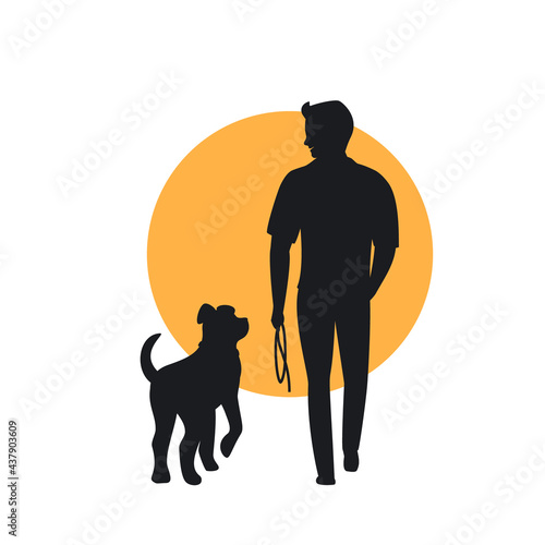 man and dog walking back view silhouette