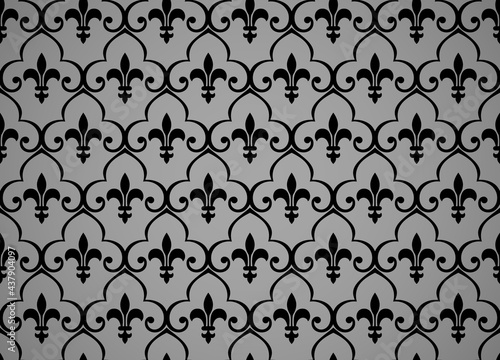 Wallpaper in the style of Baroque. Seamless vector background. Black and gray floral ornament. Graphic pattern for fabric, wallpaper, packaging. Ornate Damask flower ornament
