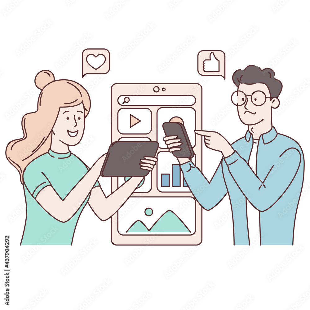 Users testing the mobile app. Software architecture abstract metaphor. Mobile app development process. Abstract concept vector flat illustration. Experience design, mobile app, user interface. Users testing the mobile app. Software architecture abstract metaphor. Mobile app development process. Abstract concept vector flat illustration. Experience design, mobile app, user interface.