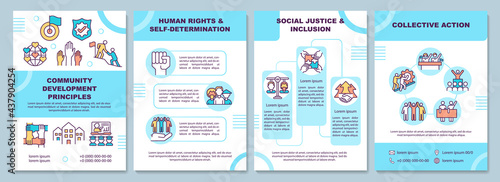 Community development principles brochure template. Flyer, booklet, leaflet print, cover design with linear icons. Vector layouts for presentation, annual reports, advertisement pages