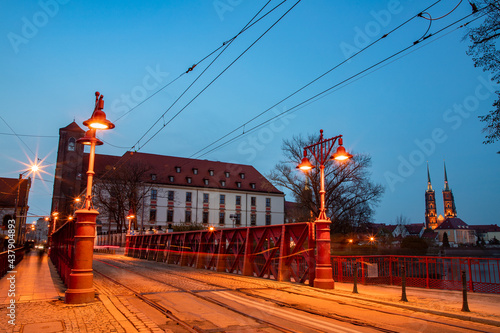 evening city streets in poland in wroclaw in spring