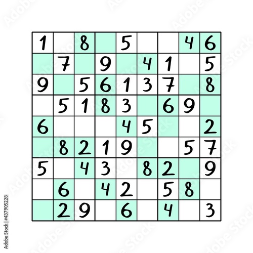 Even-Odd sudoku puzzle for kids vector illustration. Simple educational number game for children. Complete sudoku - fill white cells with odd numbers and colorful cells with even numbers