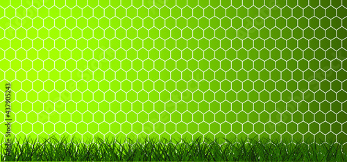 Goal net texture for ball in goal. Soccer ball or football net pattern. Green football grass field. Vector background banner. wk, ek play model. Sport finale or school, sports. 2021