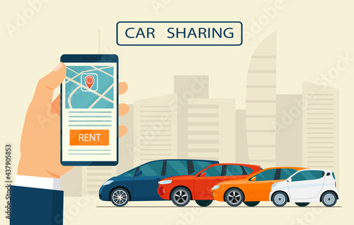 Car sharing concept banner. Vector flat illustration.