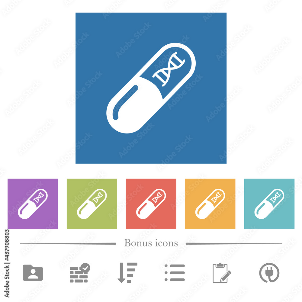 Medicine with dna molecule flat white icons in square backgrounds Medicine with dna molecule flat white icons in square backgrounds