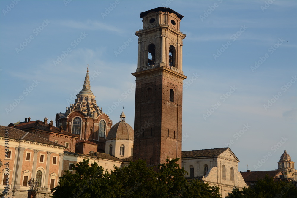 from the Roman walls of the Palatine Gates the panorama of the Cathedral and its bell tower, the Chapel of the Holy Shroud and the dome of San Lorenzo.